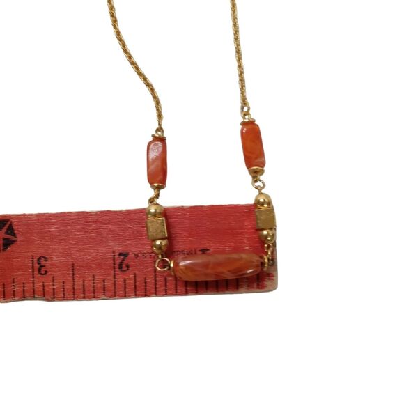 Amber Gold Tone Short Choker Necklace Gold Square & Round Beads Vintage RARE - Picture 3 of 13